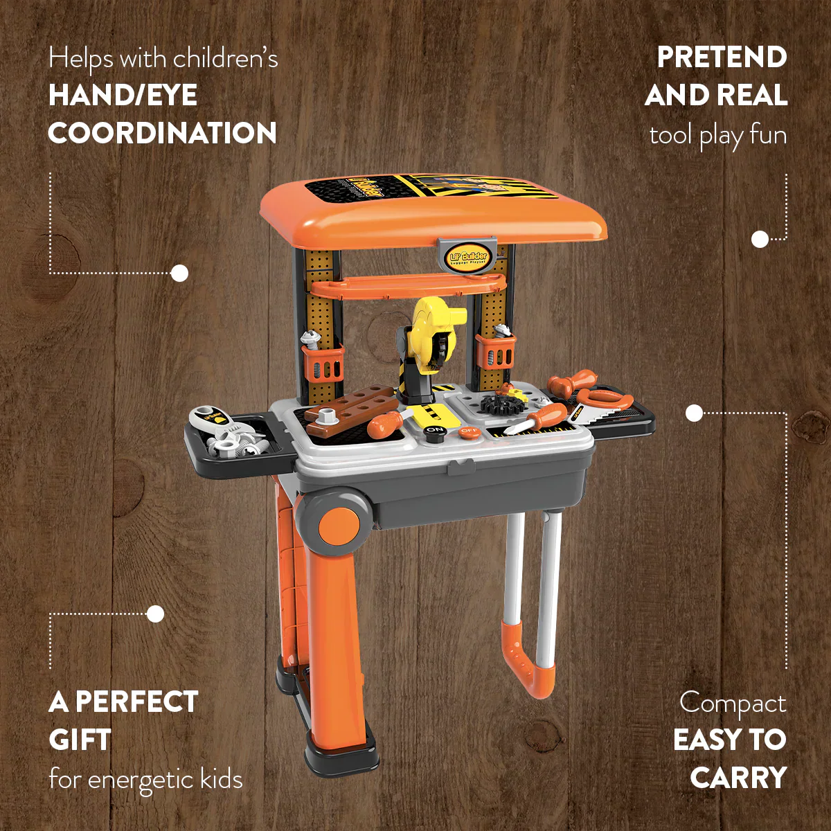 Lil’ Builder Suitcase Playset – 36 Piece Kids Construction Role-Play Kit