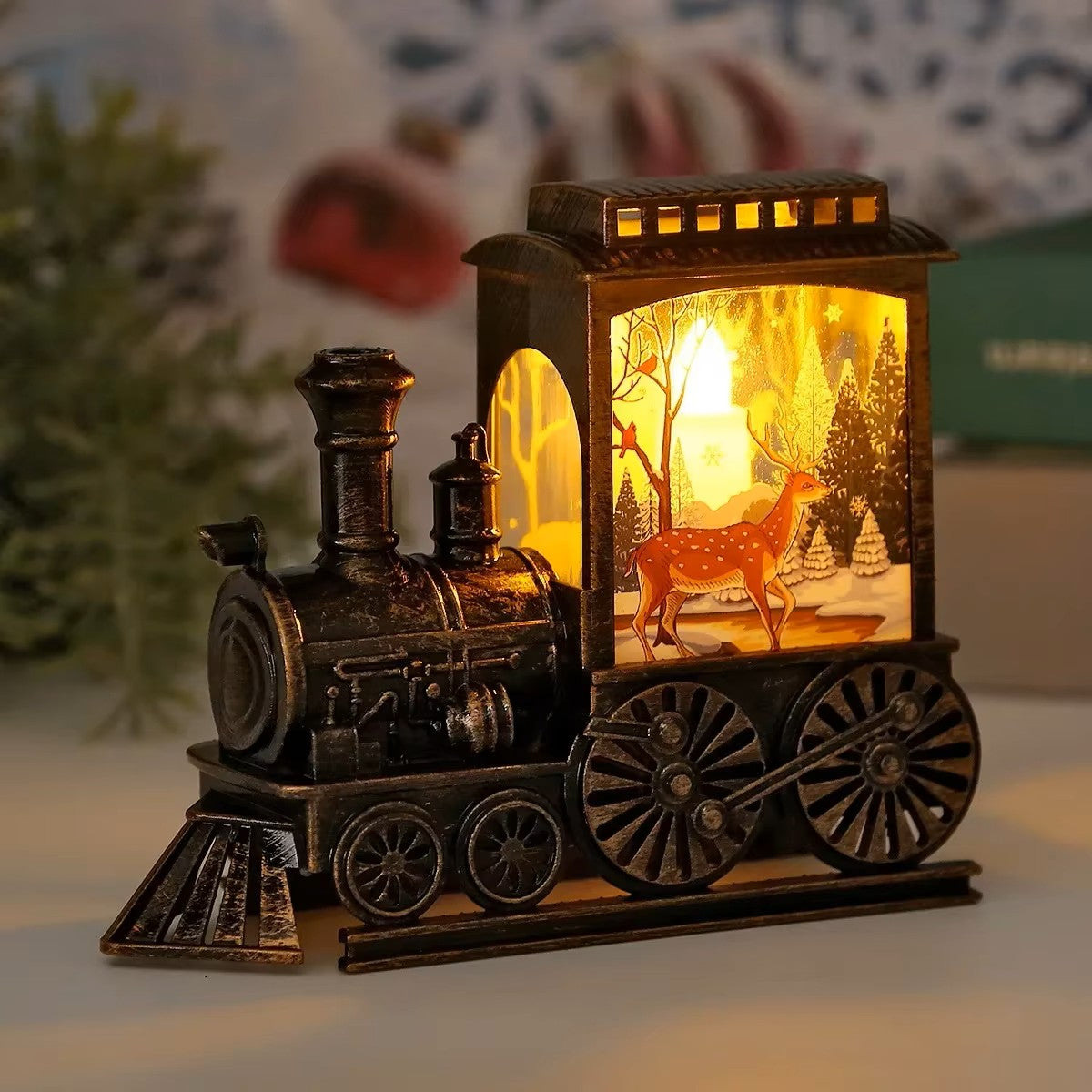 LED Vintage Train Night Light – Portable Battery-Powered Christmas Lantern for Outdoor Hanging & Festive Decorations